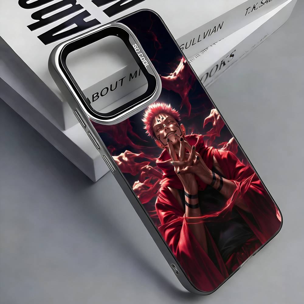 R-Ryomen Sukuna J-Jujutsu K-Kaisen Colorful Silver Back Phone Case For IPhone 17 16 15 14 13 12 11 Plus Pro Max Plus