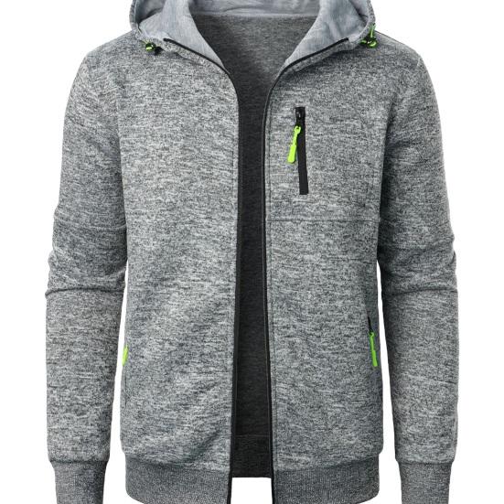 Men Fall Winter Coat Hooded Long Sleeves Elastic Cuffs Jacquard Knitted Cardigan Zip-up Solid Color Sport Jacket