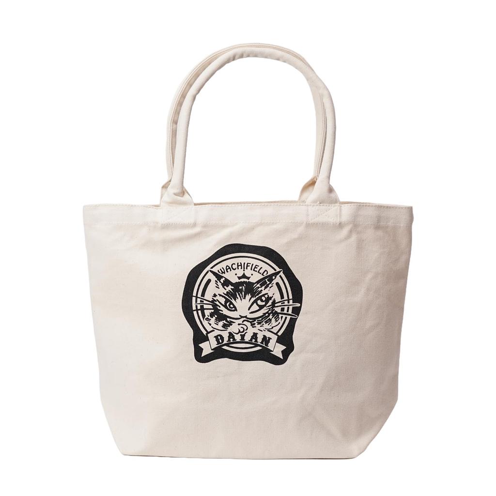 WACHIFIELD T2O Tote Bag, Thick Canvas with Pipe Handles, Cat Design, Fits A4 Size Documents, Shoulder Bag, Cotton, WTKE-02B, Natural White