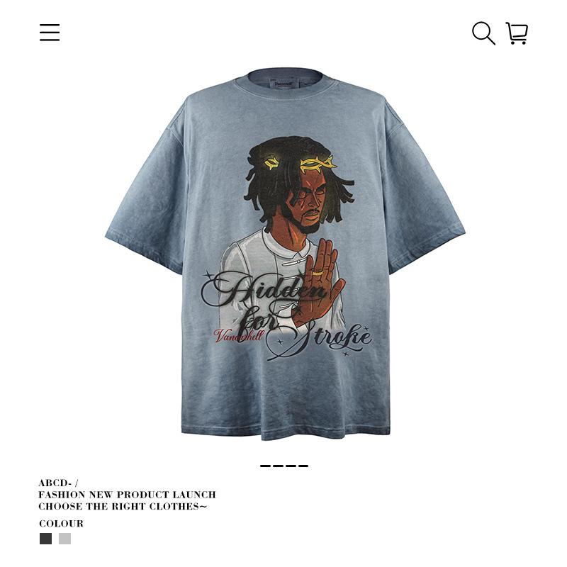 Ve Fun Top Printed Short Sleeve Loose Casual Cartoon T-Shirt High Street O Couple Character Rsize Male Tide
