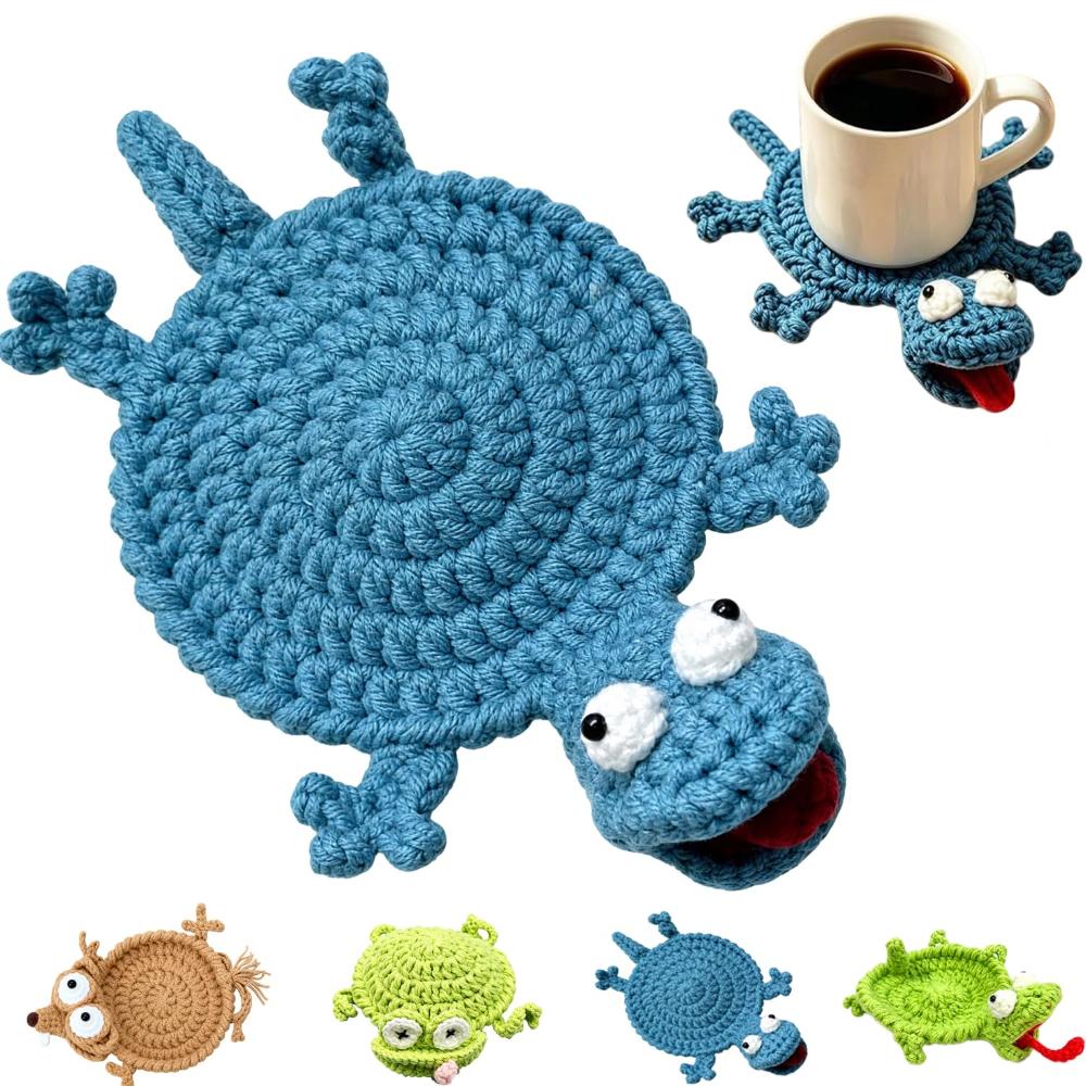 Handmade Crochet Animal Coaster 1D Lizard Squirrel Creative Desk Decor for Home Table Tea Coffee Decoration Coffee Mat Gift Use