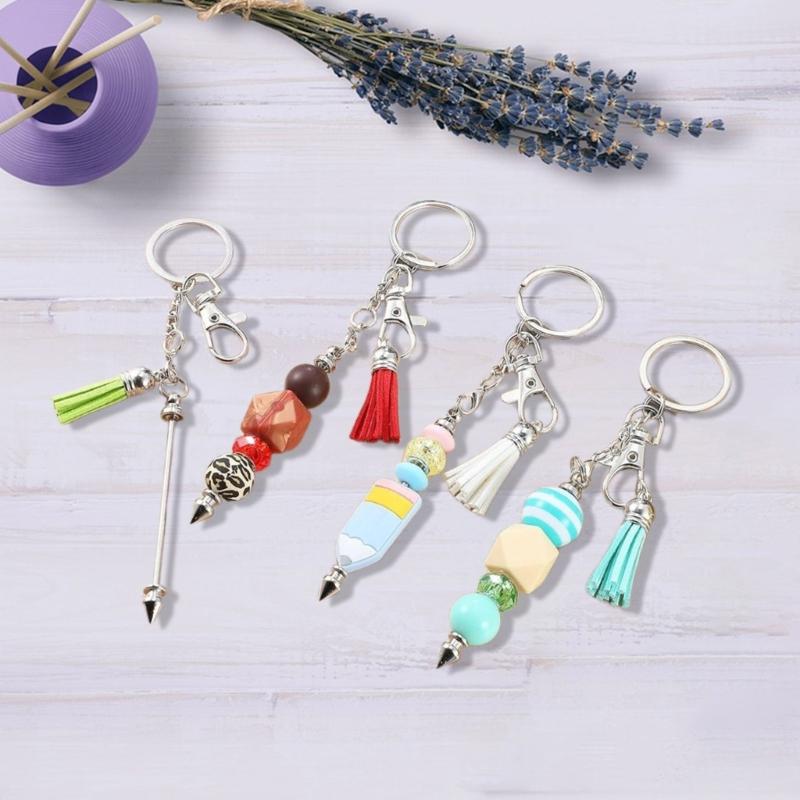 Pack of 10 Colorful Beaded Keychain Blanks Multicolored Beaded Keychain Rod Blanks for Designing Keychain Charm