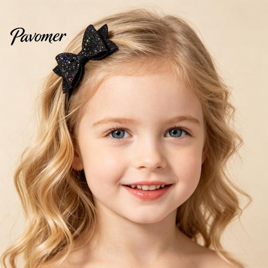 Sparkly Hair Bows for Children 2Pcs Solid Color Glitter Bow Clip Girls, Double Layer Sparkling Cute Barrettes Little Girls Hairpin, Decorative