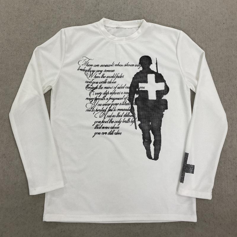 European and American Autumn Street Fashion Personalized Printed Retro Round Neck Long Sleeved T-shirt for Men and Women