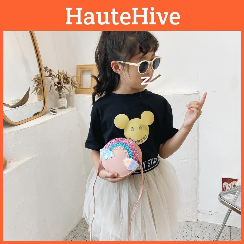 Shoulder Fashion Rainbow Bag Cartoon Kids Purse With Breathable Fabric Daily Use