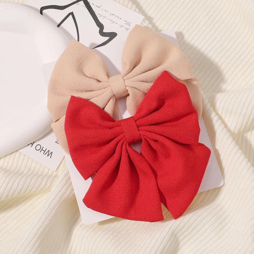 2Pcs/set Sweet Solid Bowknot Hair Clips for Women Girls Ribbon Bows Hairpins Handmade Barrettes Headwear Hair Accessories Gifts