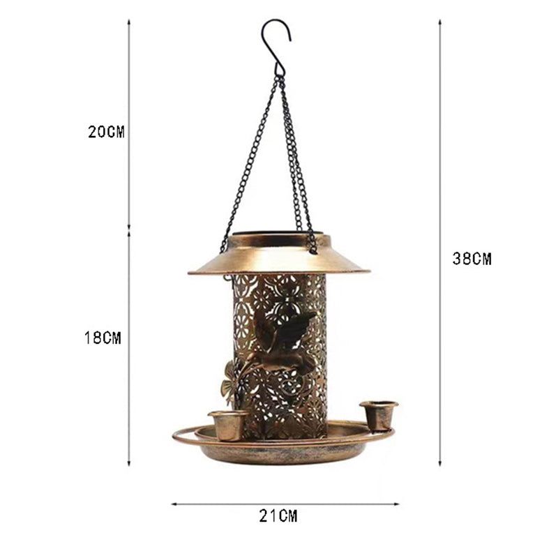 Solar Bird Feeder Metal Outdoors Hanging Bird House with LED Light Gift Ideas for Bird Lovers Outdoor Garden Backyard Decoration