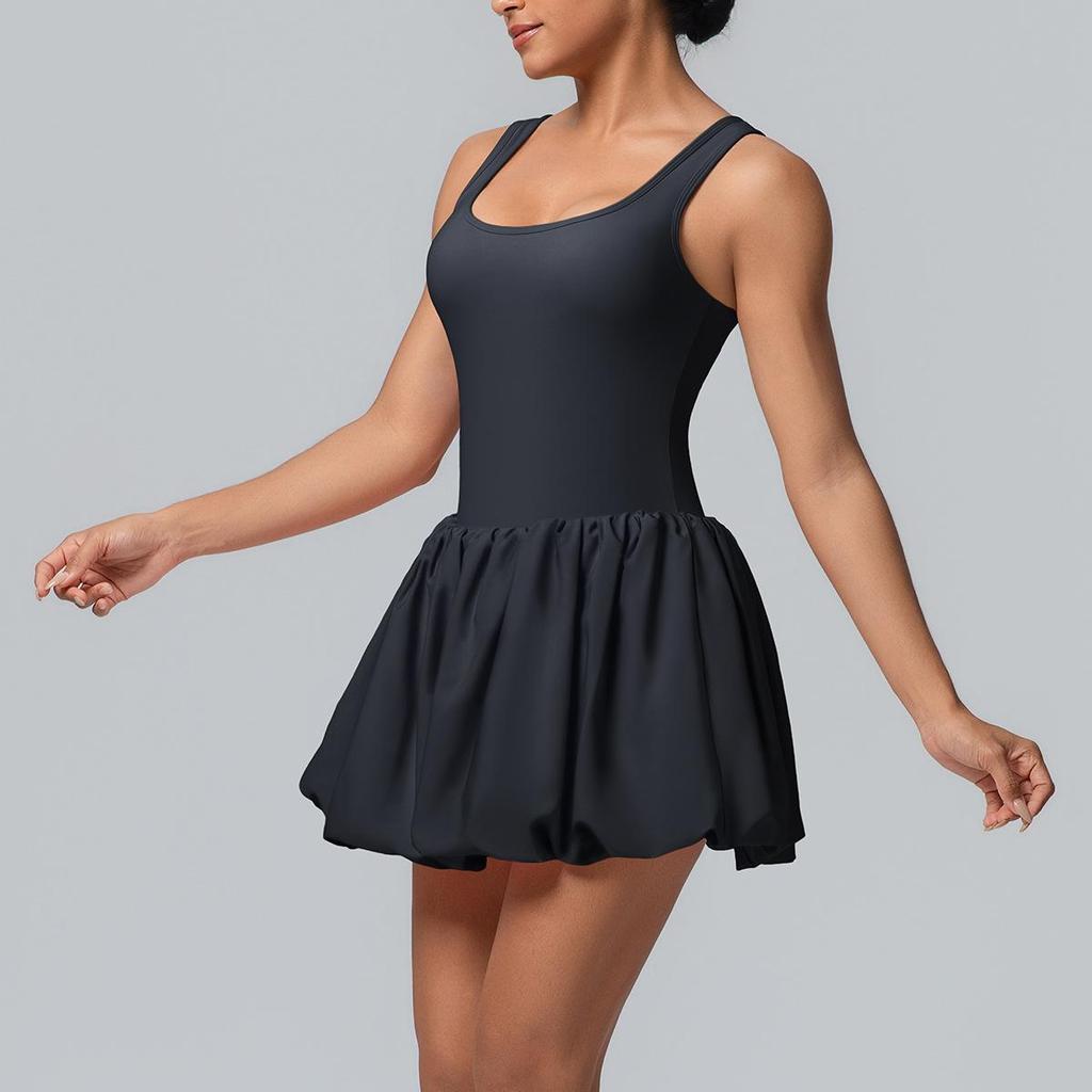 NEW bare feel sports dress with pocket,anti-exposure,tennis wear with bra pads,running, fitness and bodybuilding, sports trends, cycling dress Black