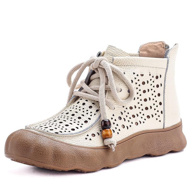 The First Layer of Cowhide Summer Thick-soled Hollow Small Short Boots Retro Breathable Martin Boots Genuine Leather Boots Women's Cool Boots
