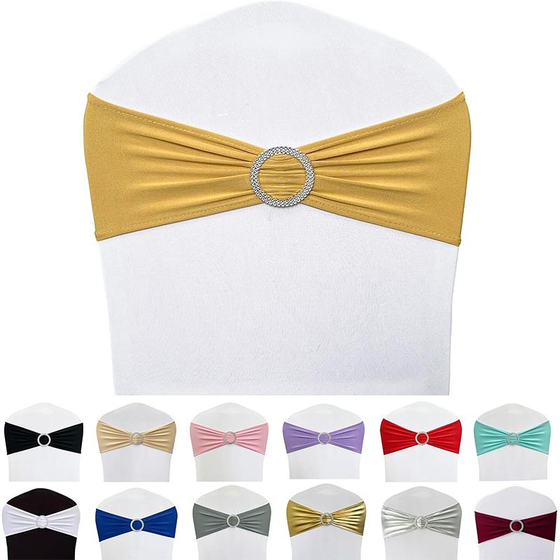 LMETJMA 10 Pcs Spandex Chair Sashes Premium Stretch Bows With Buckle Slider Universal Elastic Bands for Wedding Party Banquet