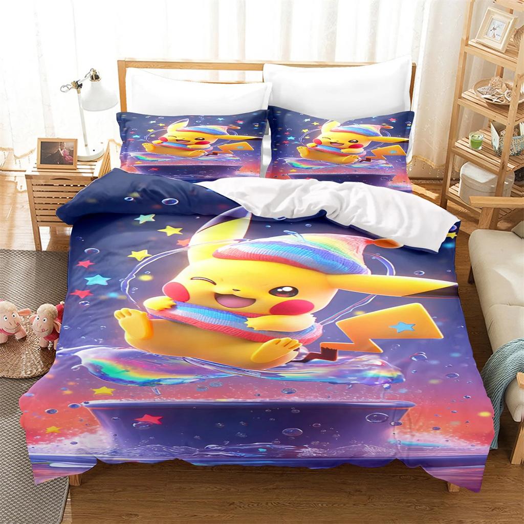 Pokemon 3D Pikachu Quilt Covers Anime Printed Bedding For Children Boys Girls Adults Kids Bedding Collection Holiday Gift
