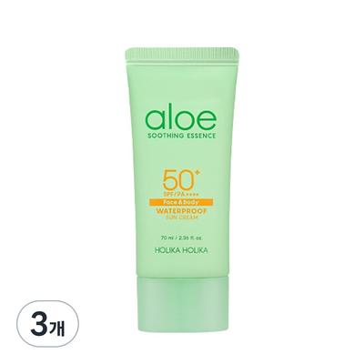 Crème solaire waterproof à l'aloe SPF 50+ PA++++, 70ml, 3 unités