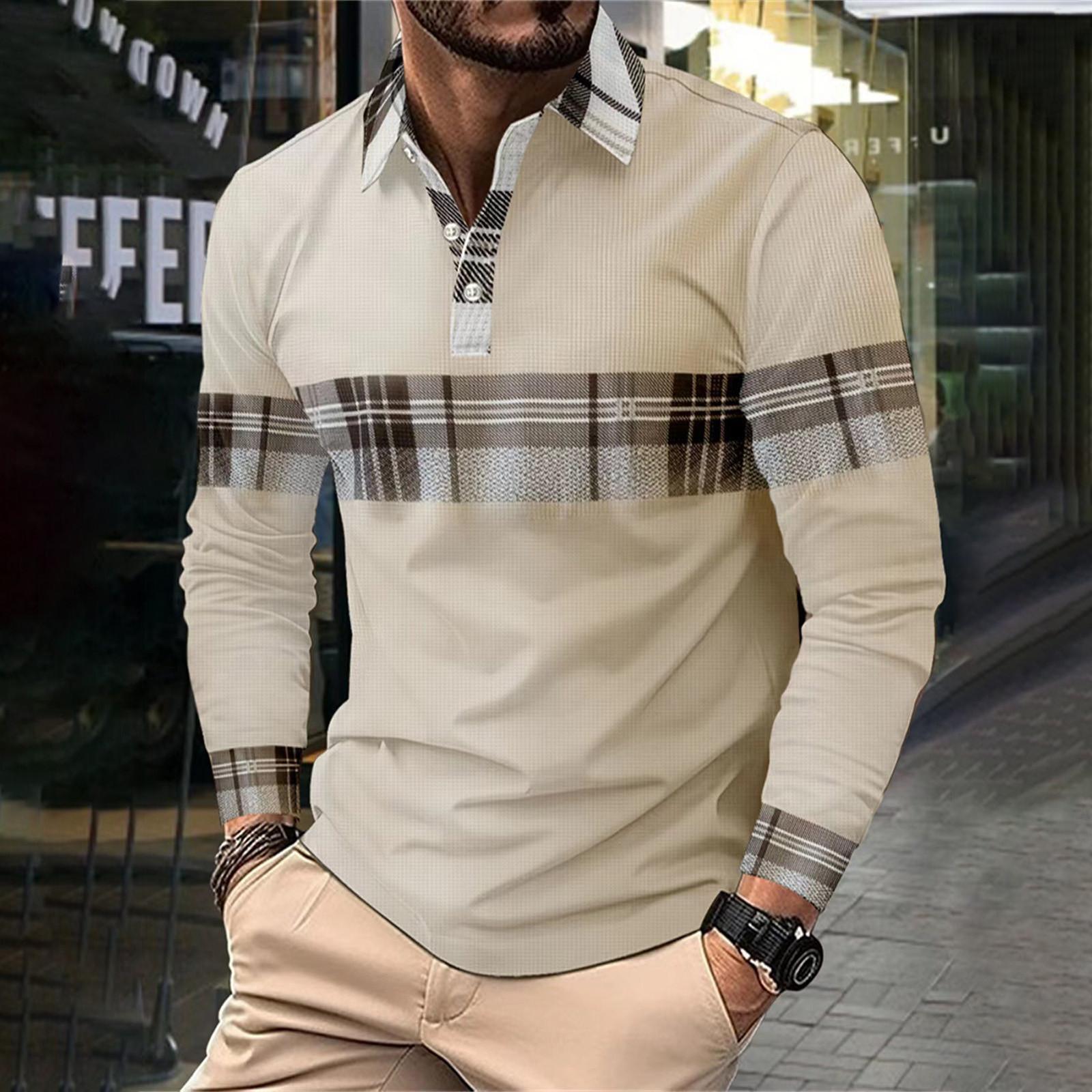 

Мужская рубашка для гольфа, повседневная спортивная, с V-образным вырезом, ребристый воротник, с длинным рукавом, модная, повседневная, однотонная, однотонная, весна-лето, стандартная посадка M хаки