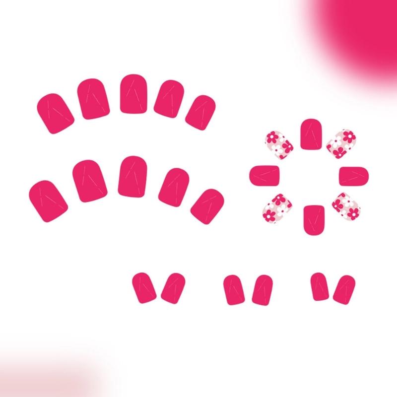 24 Pcs Short Square Press On Nail Flowers False Nail Glossy Nail Tips Full Cover Stick On Nail Acrylic Nail for Woman