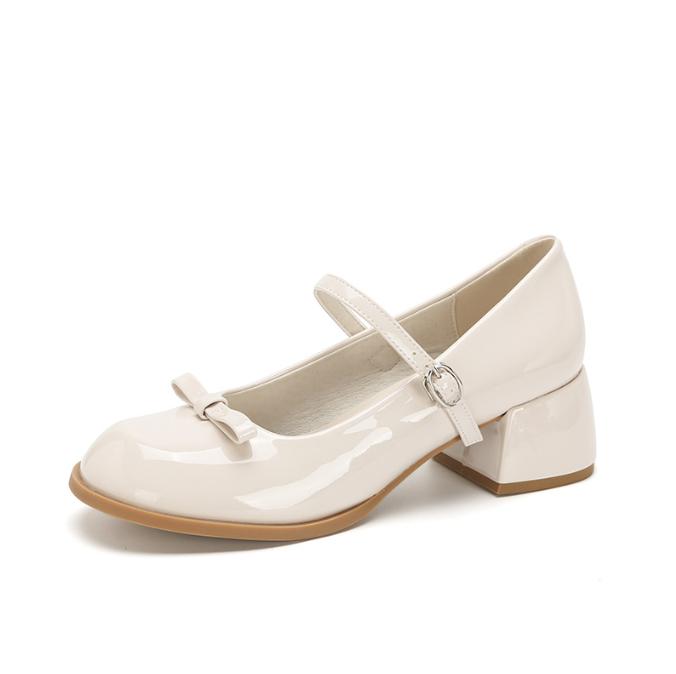 Spring Thick Heel Women Mary Jane Shoes Shallow Ladies Casual Butterfly-knot Shoes Eelgant Dress Leather Shoes
