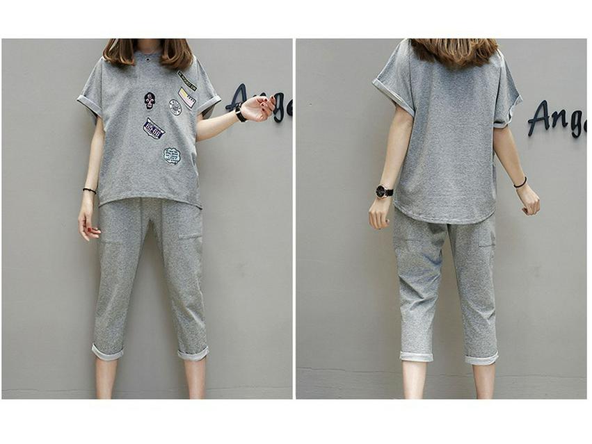 2025 Summer Fashion Casual Women's Two-Piece Set: Loose Short Sleeve Top & Seven-Point Pants