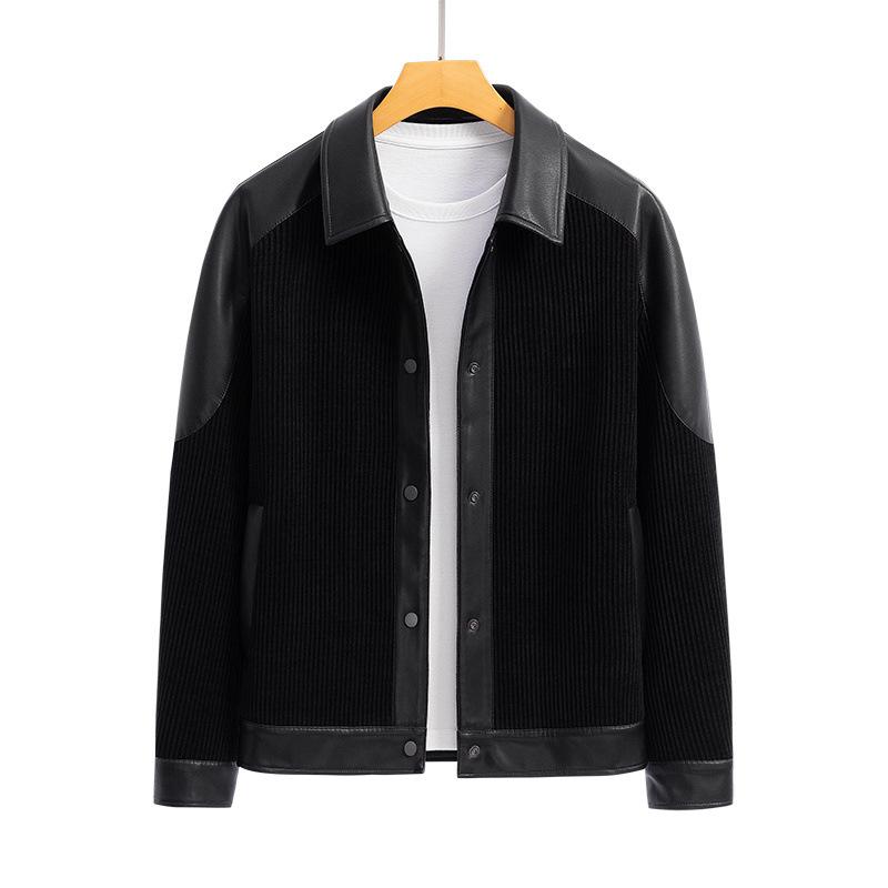 Men's Jacket Jacket New Spring and Autumn Business Casual Tooling Splicing Leather Jacket Men's Clothing