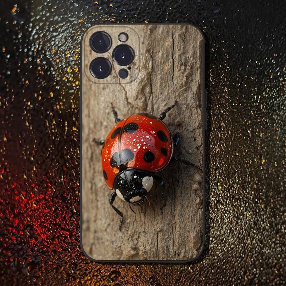 Ladybug Insect Red Black Phone Case For iPhone 16,15,14,13,12,11 Plus,Pro Max,XS,X,XR,SE,Mini,8,7,Soft Silicone Black Cover