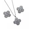 Dainty Zirconia-Encrusted Four-Leaf Clover Necklace Earring Set In Gold Or White Finish Lightweight O-Chain Jewelry Women