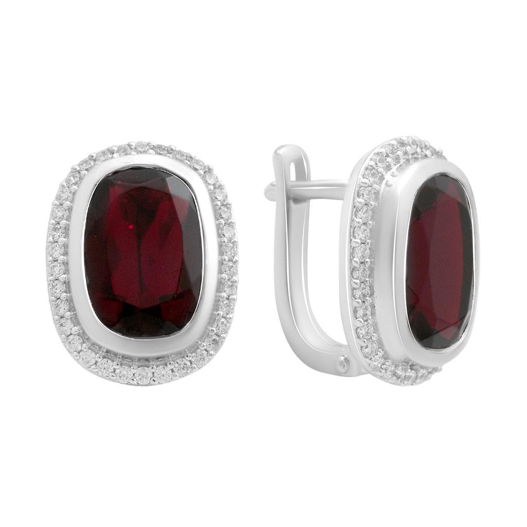 Серебряные серьги с искусственным гранатом nano 7.328ct, фианитами (60002308)