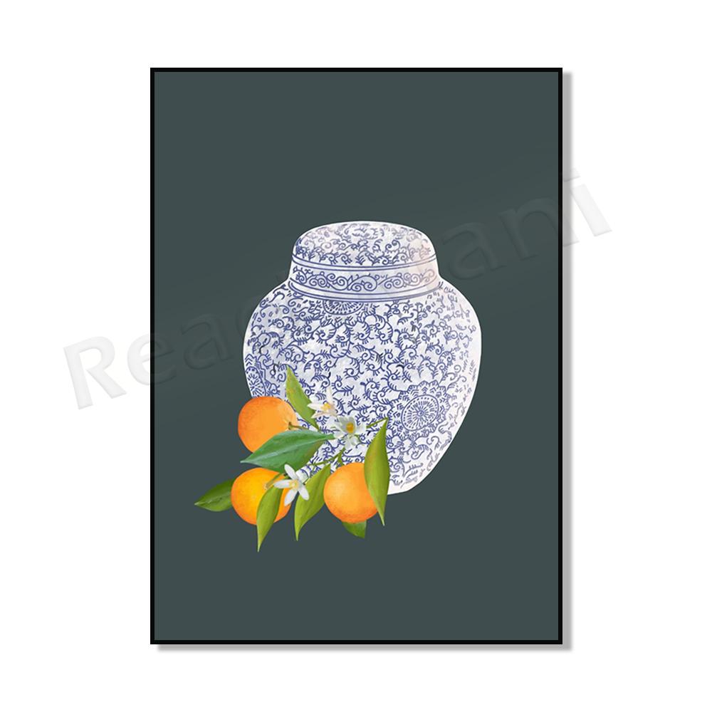 Ginger Jar Art Orange Wall Art Poster, Blue Chinoiserie Vase, Academic Wall Art, Traditional Asian Vase Print, Ginger Jar Print