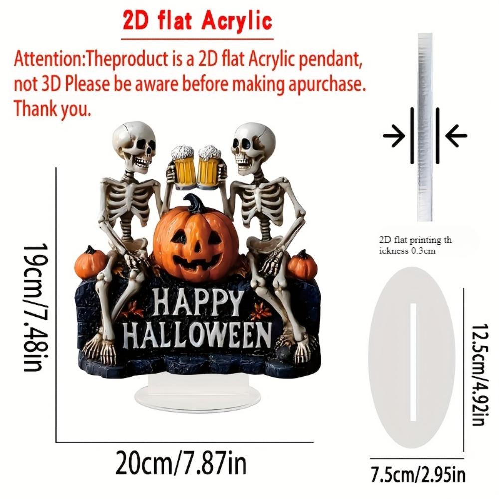 2D Flat Halloween Skull with Acrylic Decoration of Beer and Pumpkin -Bedroom,Living Room Tabletop Display,Holiday Home Decoration Halloween Decoration