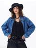 2025 Autumn Women's European & American Street Style Denim Jacket - Trendy Cotton Lapel with Long Sleeves