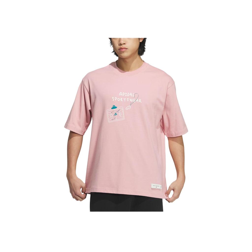 adidas Letter Print Crew Neck Cotton Casual Loose Short Sleeve Drop Shoulder T-Shirt Men Tops Miracle-Purple Pink JP4580