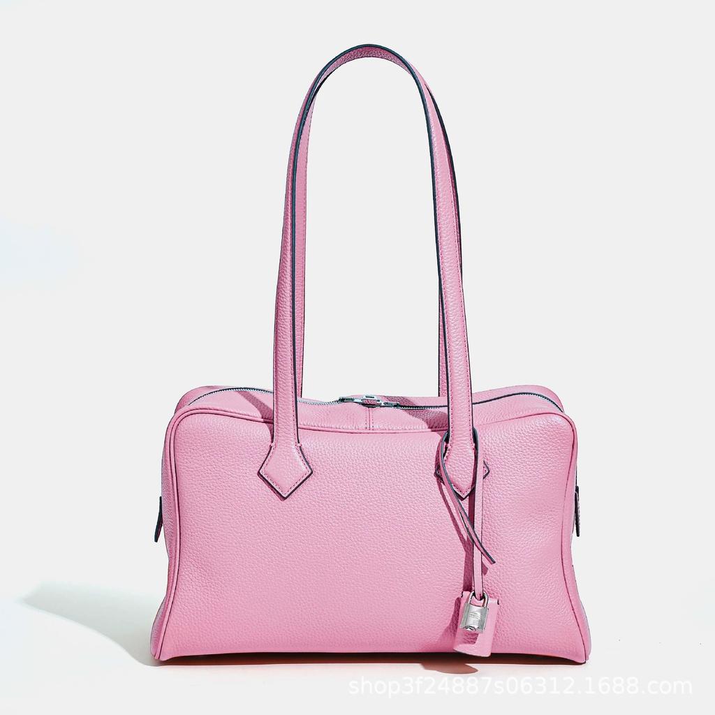 First Layer Cowhide Victoria Bowling Pillow Bag Genuine Leather Portable Tote Bag Fashionable High-end Shoulder Messenger Bag