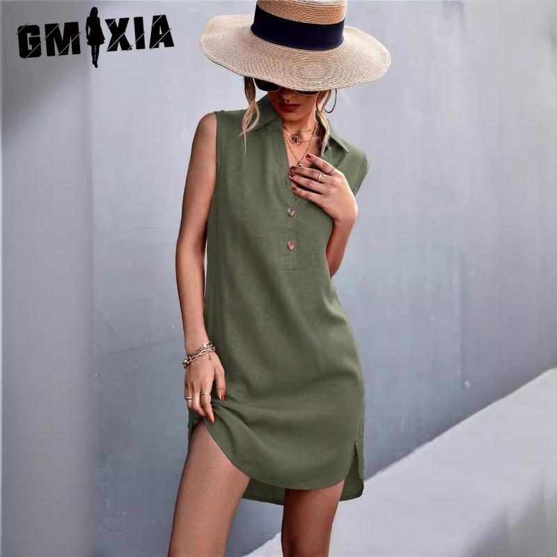 GMXIA Dámská móda Léto Jaro Jednobarevný Potisk POLO Límec Vysoký Pas Ležérní Šaty