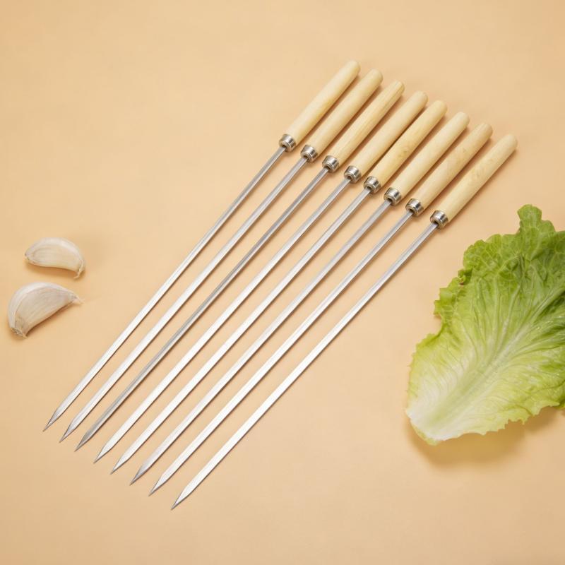 SMVP Wooden Handle Stainless Steel BBQ Flat Skewers (2-Pack)