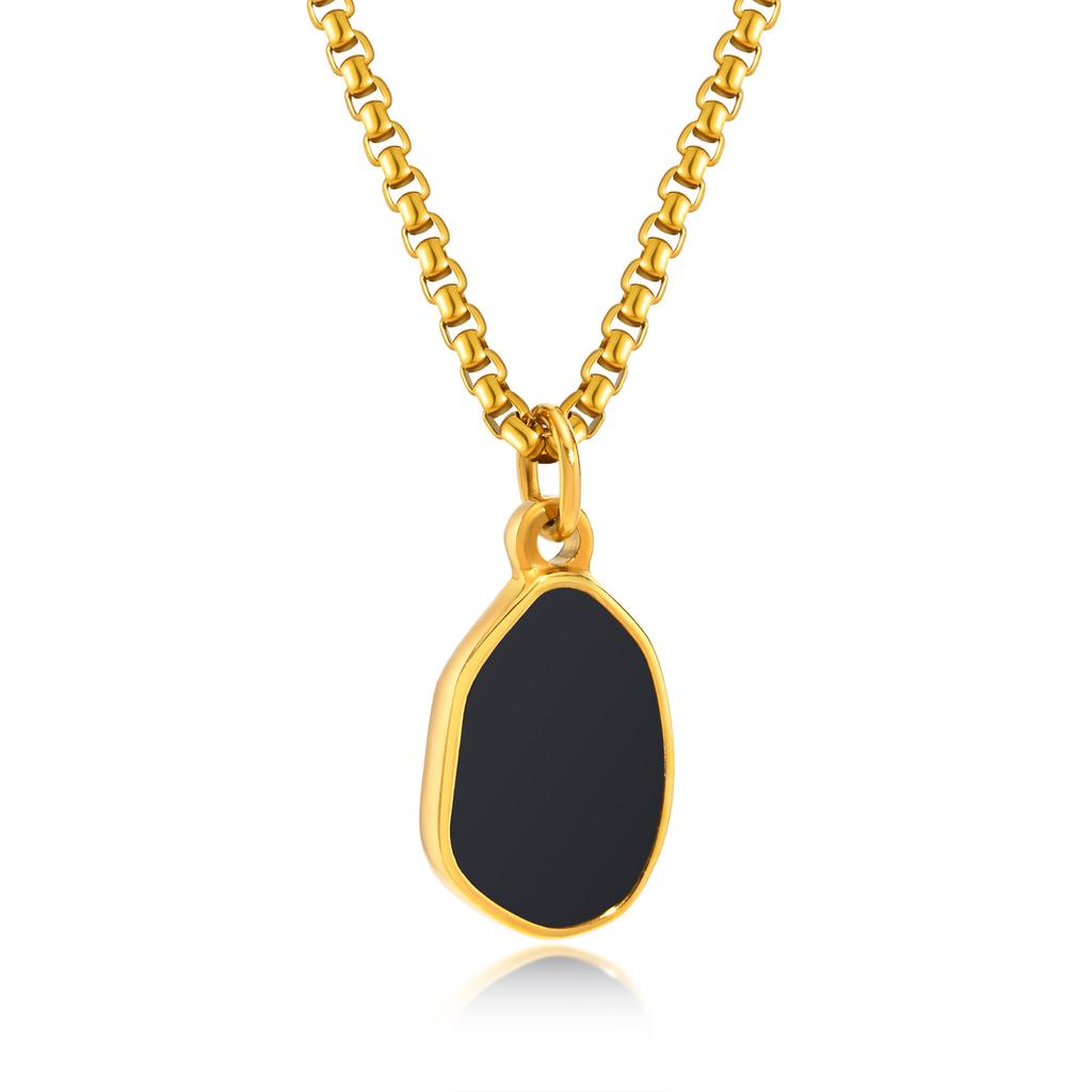 European and American Irregular Oval Epoxy Pendant Color Titanium Steel Necklace for Men