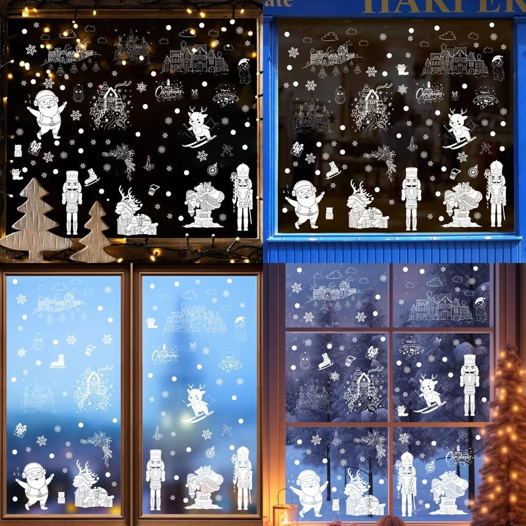 Pvc Window Holiday Sticker With Snowflakes Santa Snowmen For Christmas Decor
