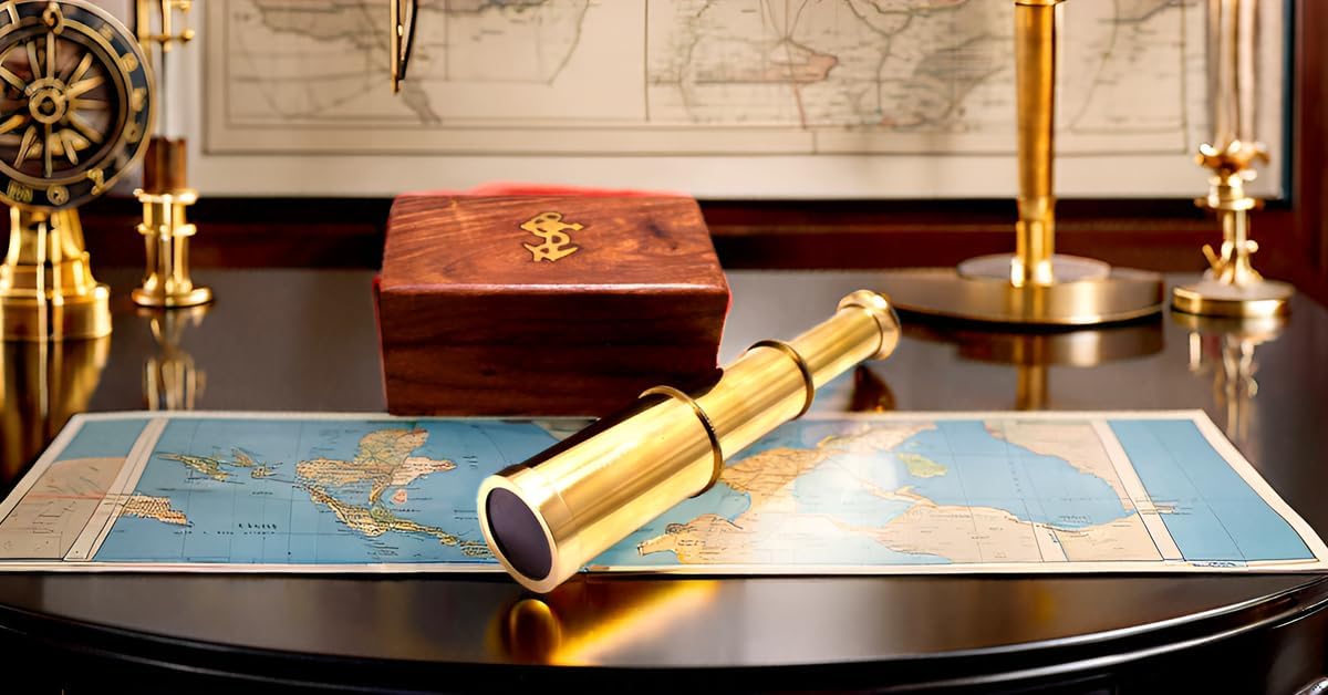 

6 Латунный ручной телескоп с деревянной коробкой - Пиратская навигация с якорем Деревянная коробка Рустик Винтажный Домашний декор Подарки M аэро