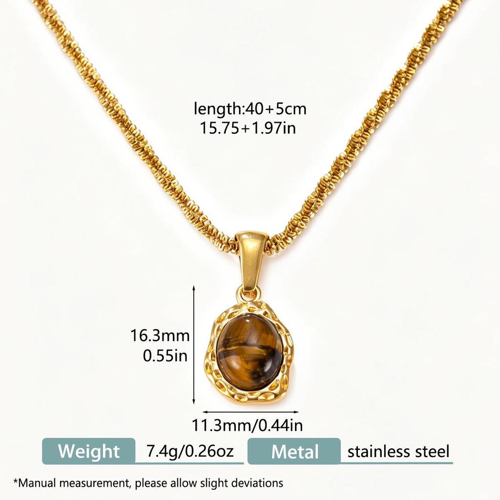 Tiger Eye Stainless Steel Geometric Necklace with Natural Stone for Women