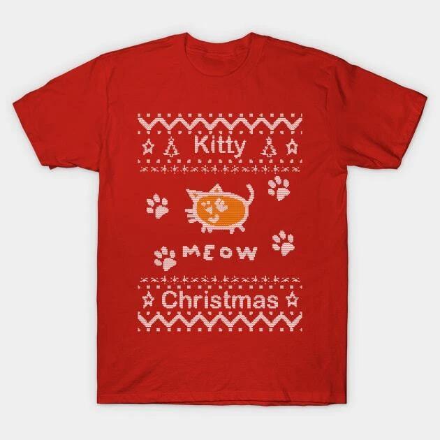 Kitty Christmas Meow Ugly Cat Sweater Made in Australia T-Shirt M