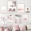 Pink Seascape Wall Art Canvas Painting Sunshine Beach Wall Poster Print Starfish Palm Tree Prints Nordic Wall Picture Home Decor