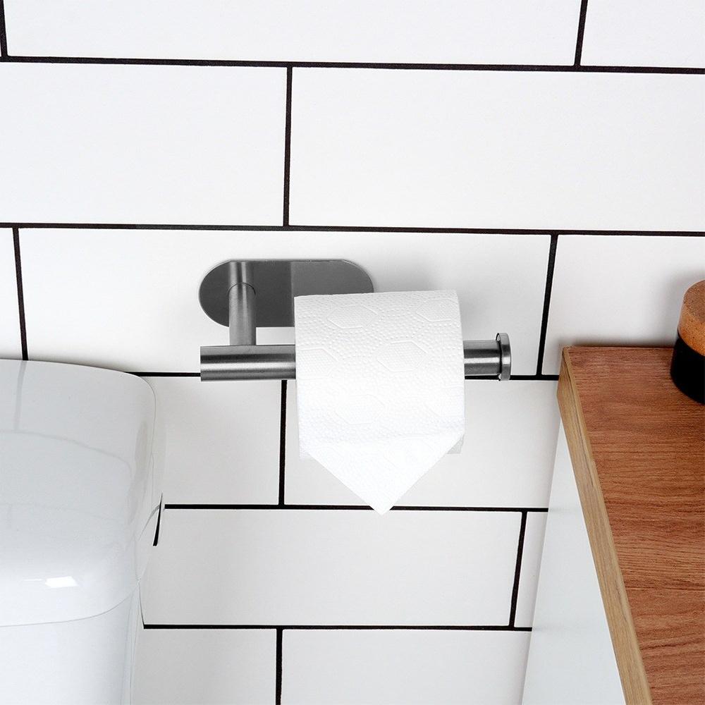 Toilet Paper Holder Wall Mounted Self-Adhesive Bathroom Hanger Silver