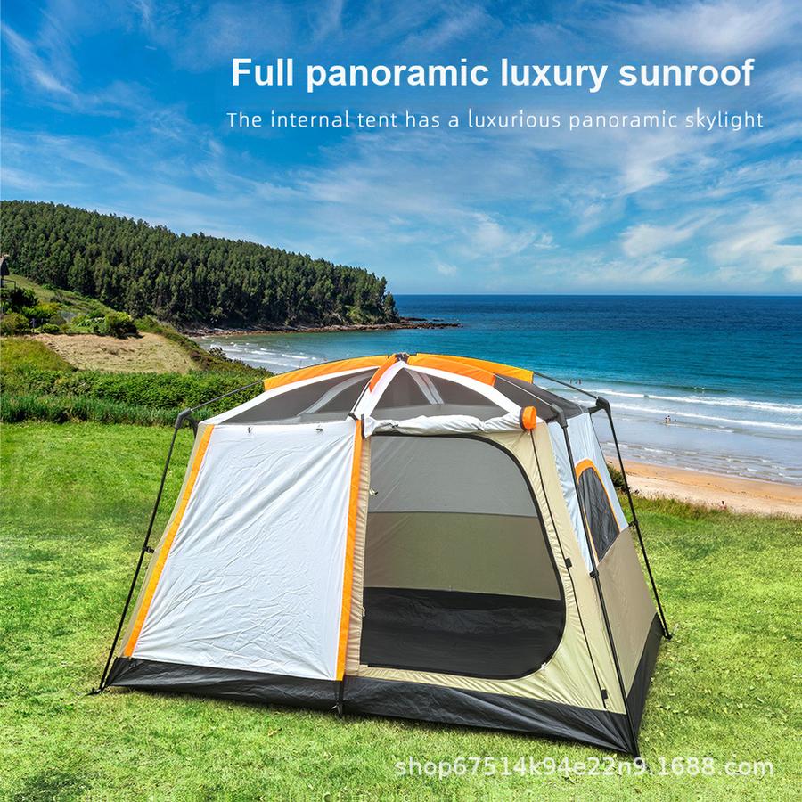Tenda da campeggio spessa portatile impermeabile da esterno con due stanze, un soggiorno, doppio strato, attrezzatura da campeggio pieghevole