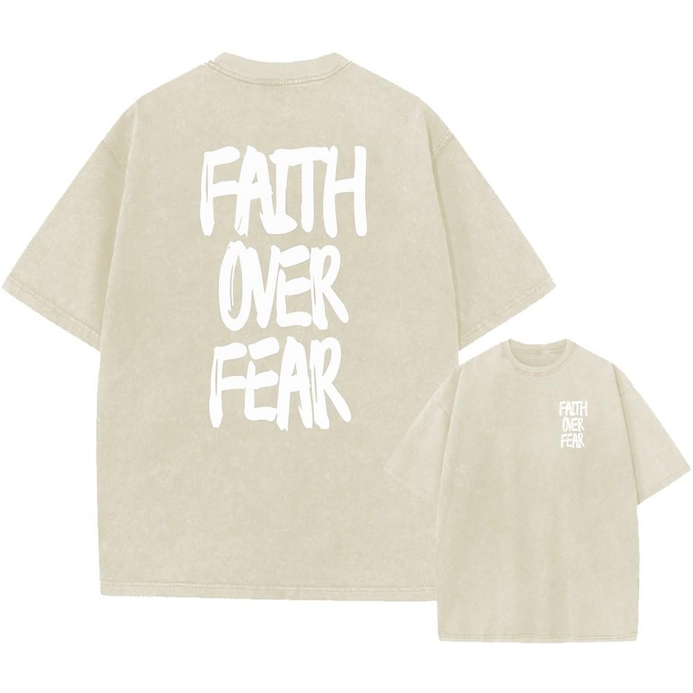 Cotton Oversized TShirt Faith Over Fear Vintage Streetwear Unisex Tee