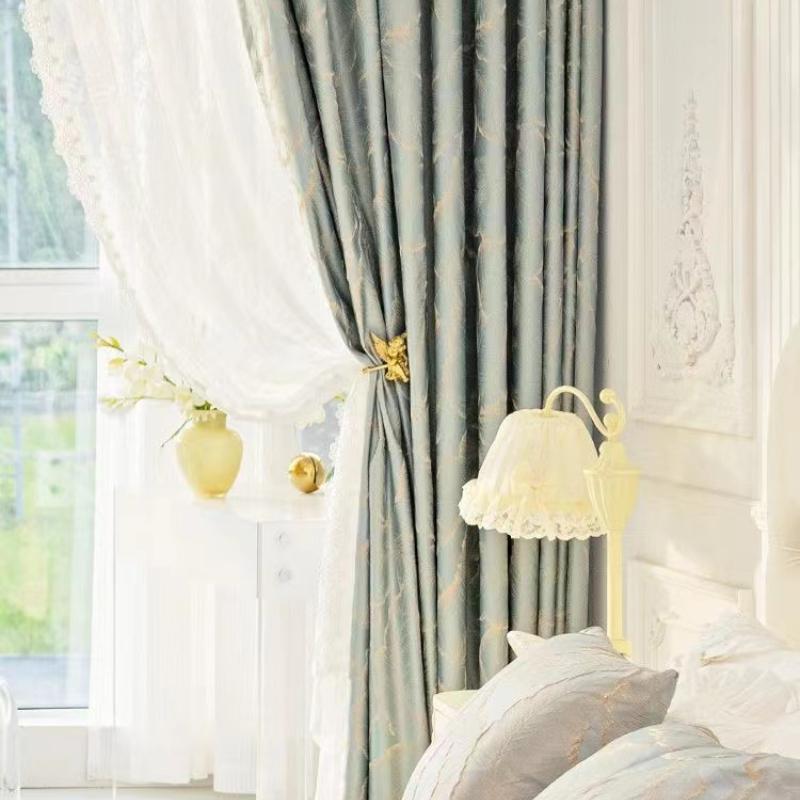 Luxury Curtains for Living Room Window Bedroom Beige Embossed Gold Leaf Cloth Elegant