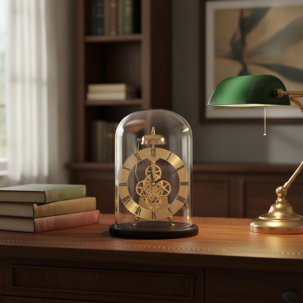 Clock with Clear Dome Roman Numeral Decorative Mechanical Desk Ornament for Living Room,