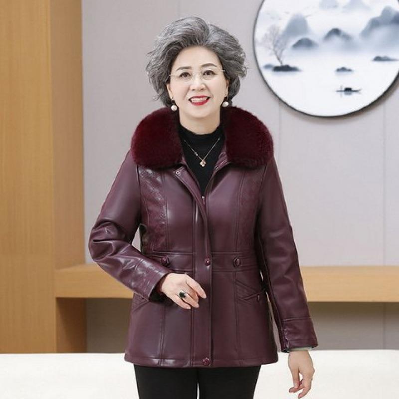 Women's Leather Jacket Women's Autumn and Winter New 0 Leather Jacket Fleece Thickened Leather Cotton-padded Jacket