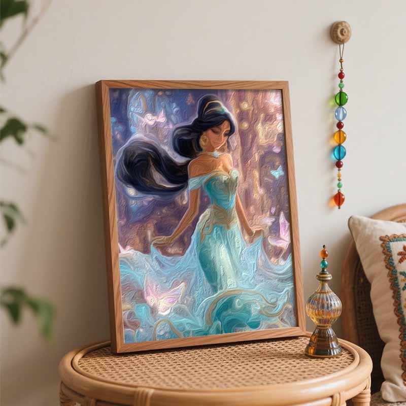 Disney Oil Painting DIY Digital Painting Princess Jasmine with Butterflies HandPainted Wall Art for Living Room and Entryway.