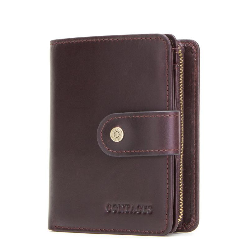 Johnature Portamonete da uomo con pochette multifunzione in pelle Crazy Horse vintage con cerniera solida e Hasp