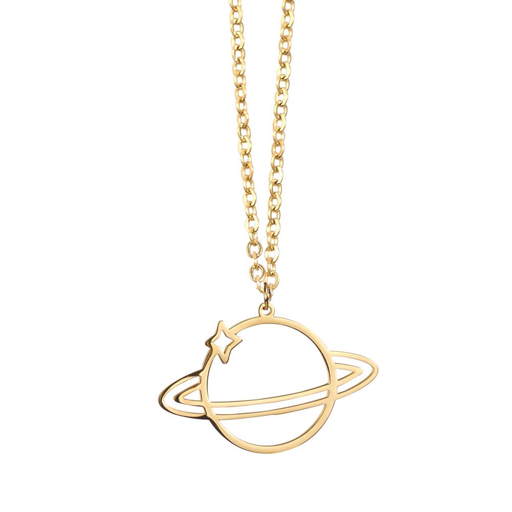 18K Gold-Plated Saturn Clavicle Necklace In Titanium Steel - European & American Style
