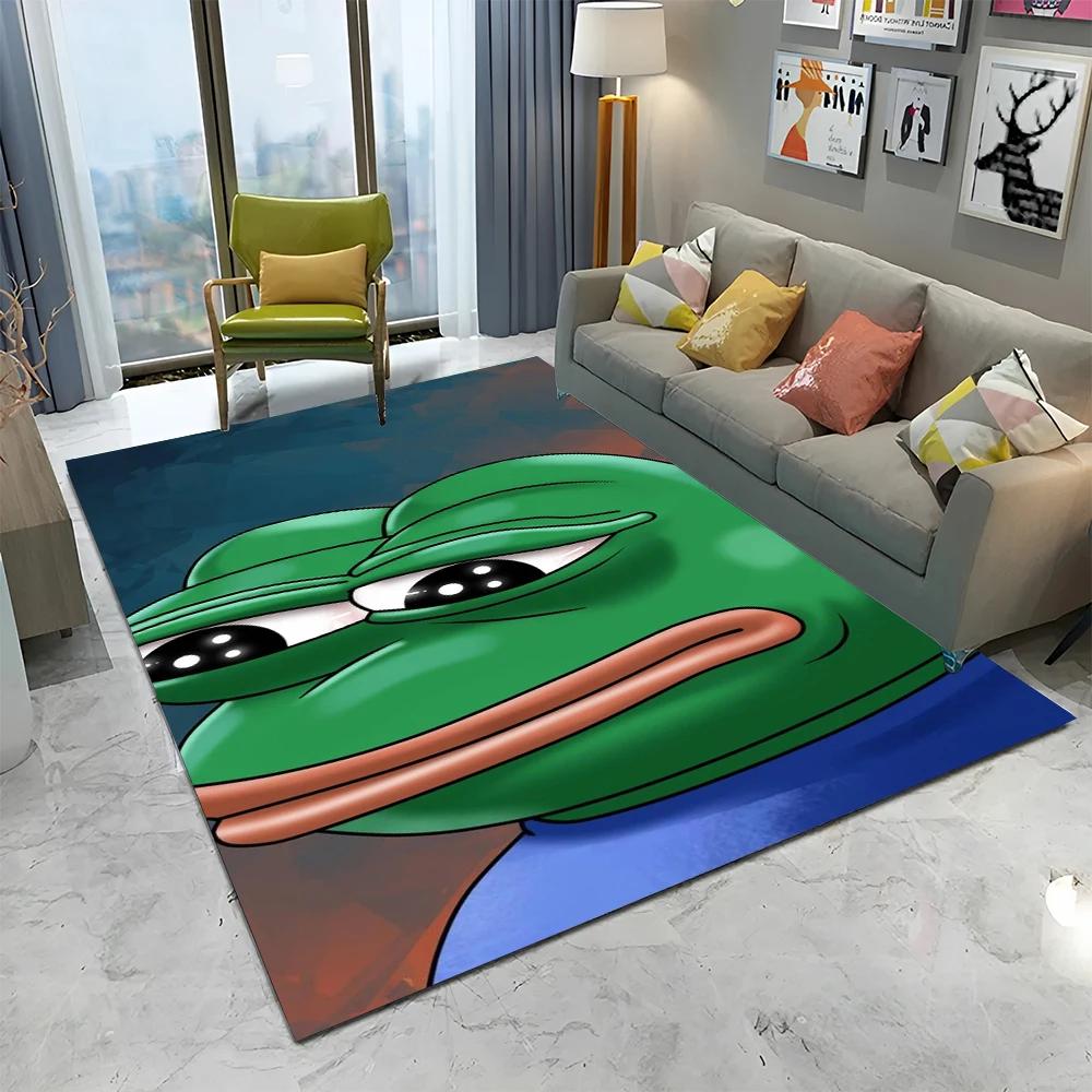 3D Pepe The Frog Face Cartoon Carpet Rug for Home Living Room Bedroom Sofa Doormat Decor,kids Play Area Rug Non-slip Floor Mat