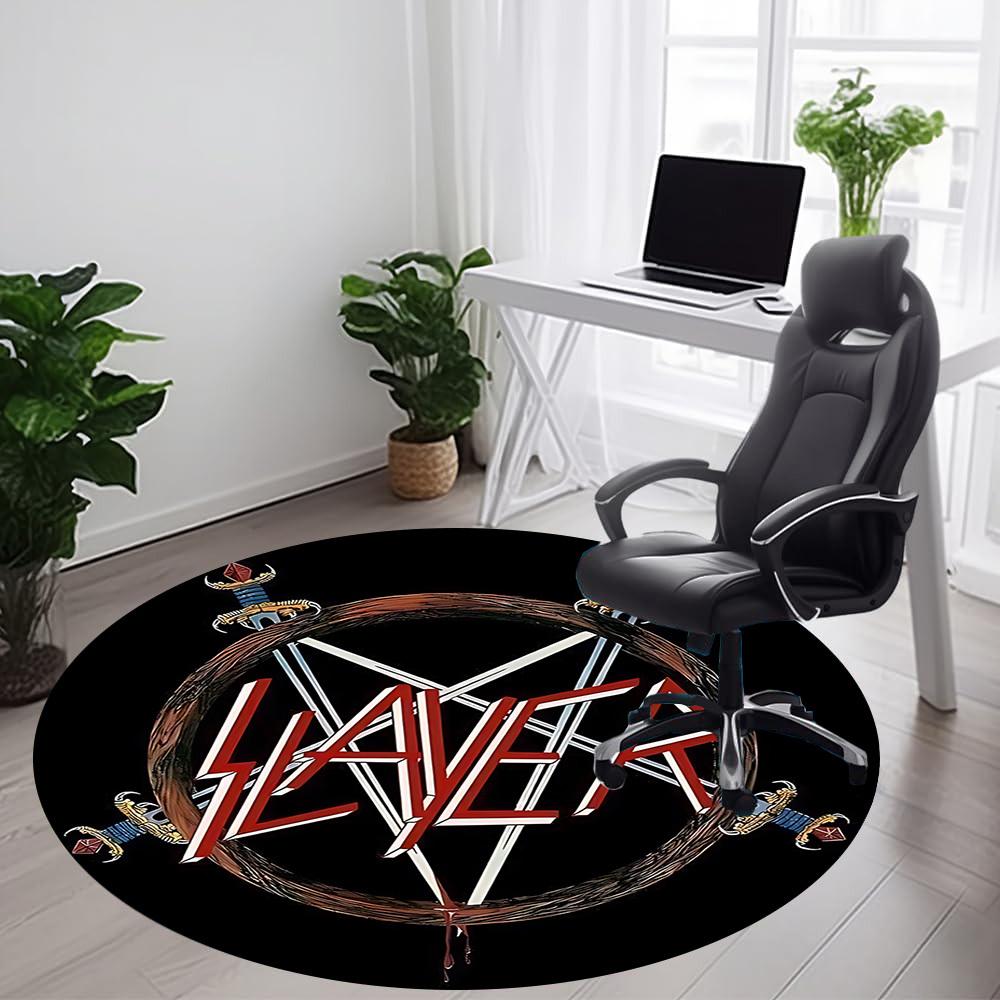 1 szt. Dywanik Okrągły Muzyka Slayer Biuro Mata Wewnętrzna Odpowiednia do Biura, Pod Krzesła Biurowe Sypialnia Salon Dekoracja Domu DT1212099