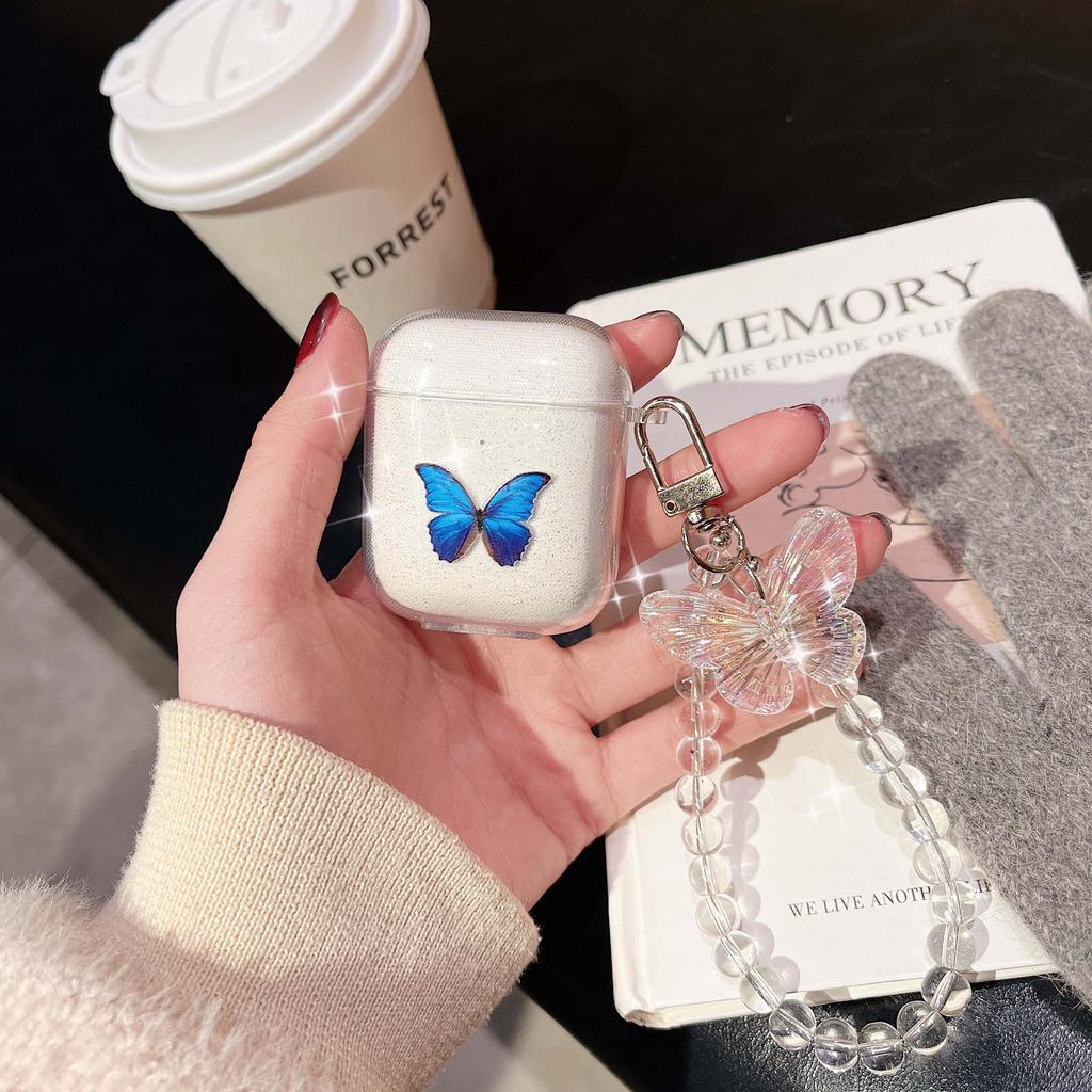 Blue Butterfly Wireless Bluetooth nabíjecí box pro Apple Airpod 3 1 Pro 2nd 2 Roztomilé kreslené sluchátka Pouzdro na sluchátka Conque