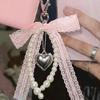 Zinc Zinc Alloy Pearl Keychain Heart Clasp Hanging Keyring Girlish Bow Bag Pendant  Handbag Decoration